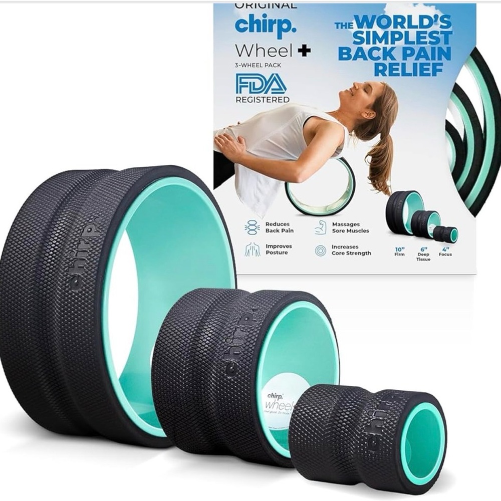 Chirp Wheel+ 3-Pack Back Pain Relief Wheel Set - Black with Teal Interior